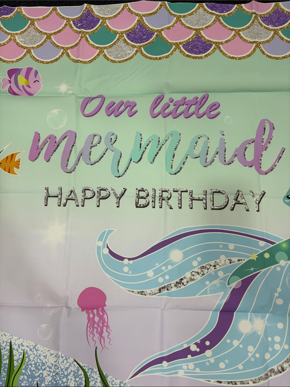 Our Little Mermaid Birthday Backdrop - Pastel Mermaid Tail 3.5 x 4.5 ft - Picture 4 of 4